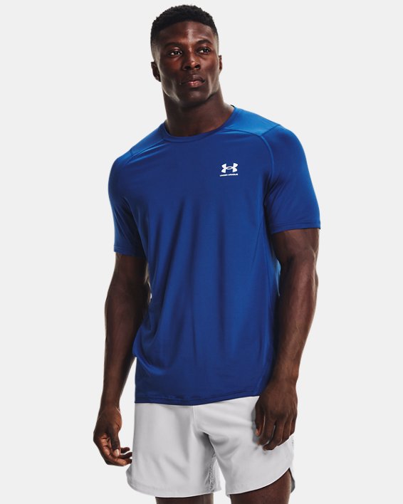 Men's HeatGear® Armour Fitted Short Sleeve, Blue, pdpMainDesktop image number 0